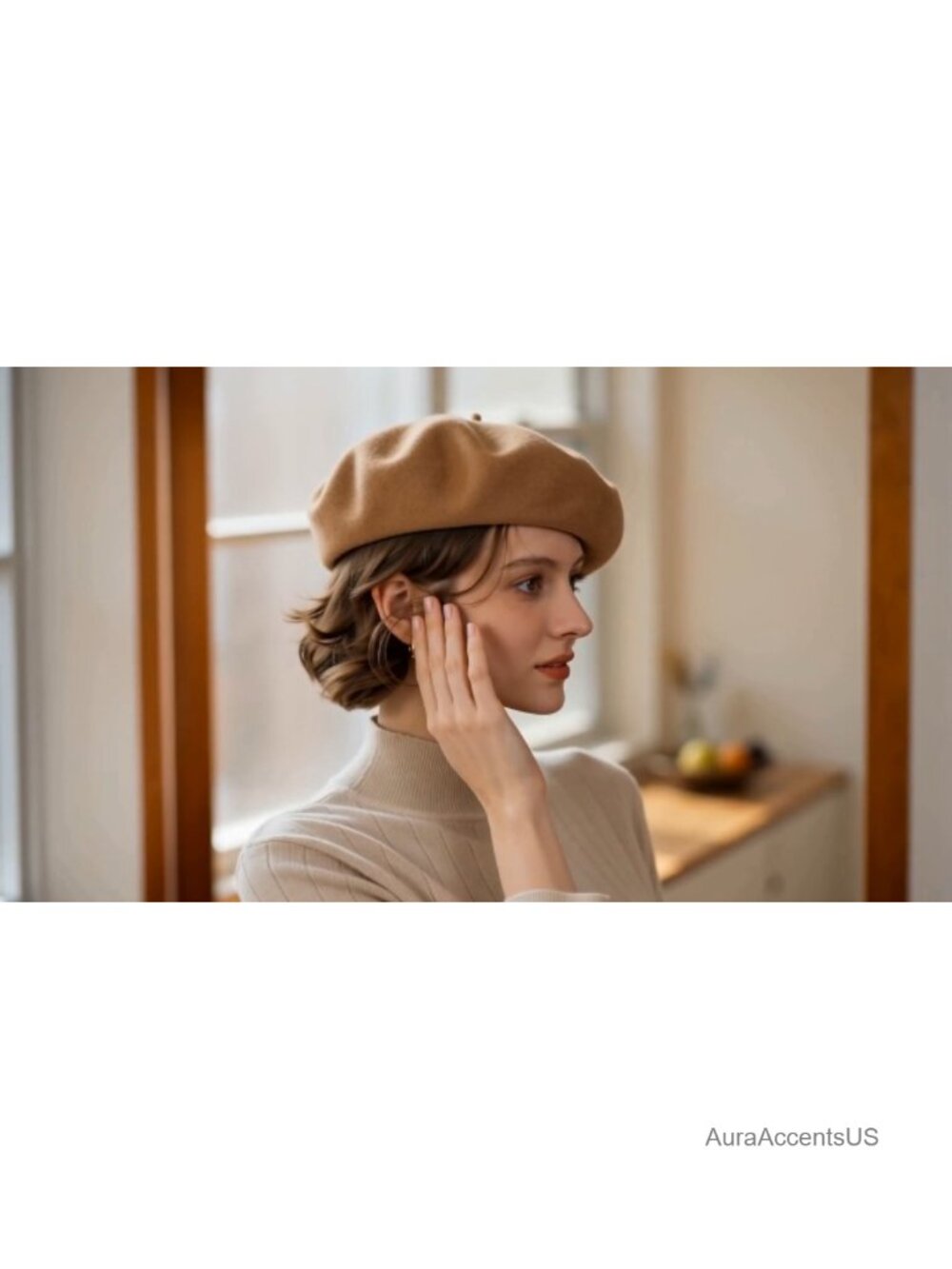 Wool French Beret Hat for Women Classic Winter Beanie Cap - Picture 6 of 6